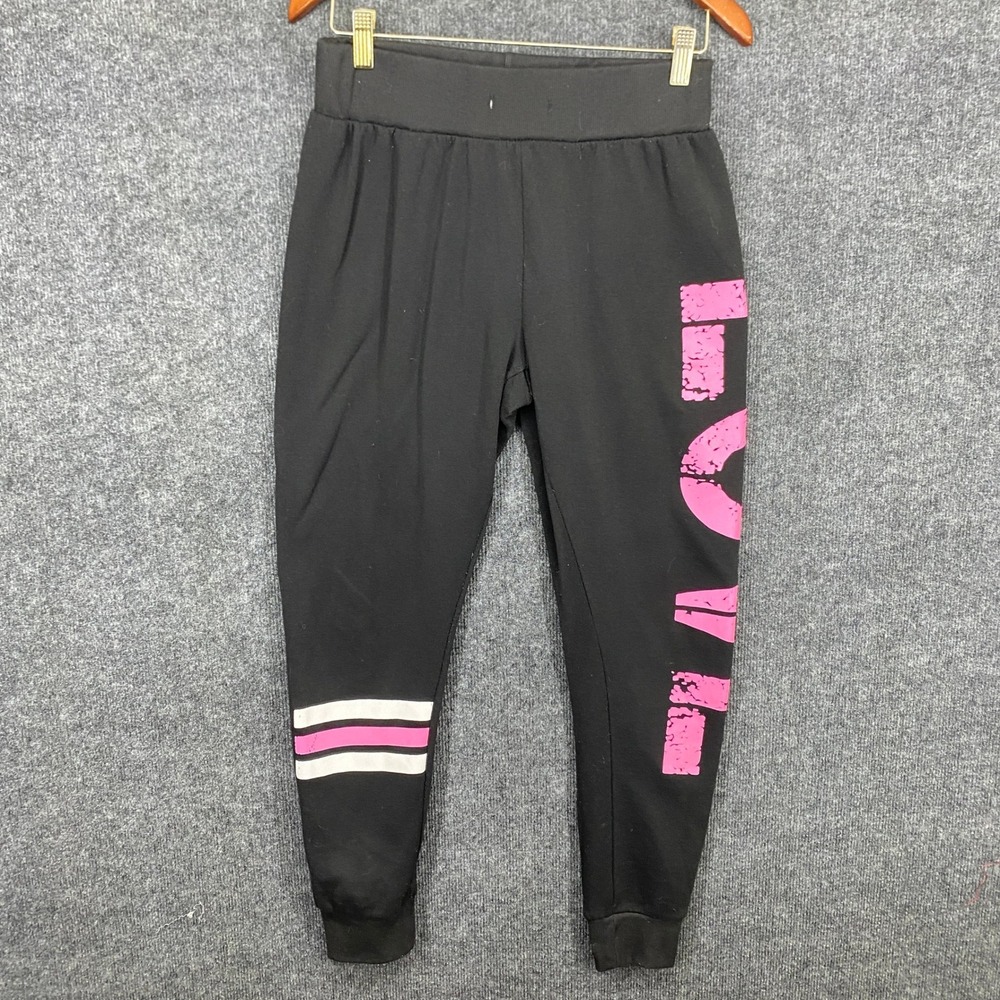 Dress Inn Womens Black Pink LOVE Graphic Fleece Jogger Sweatpants Large